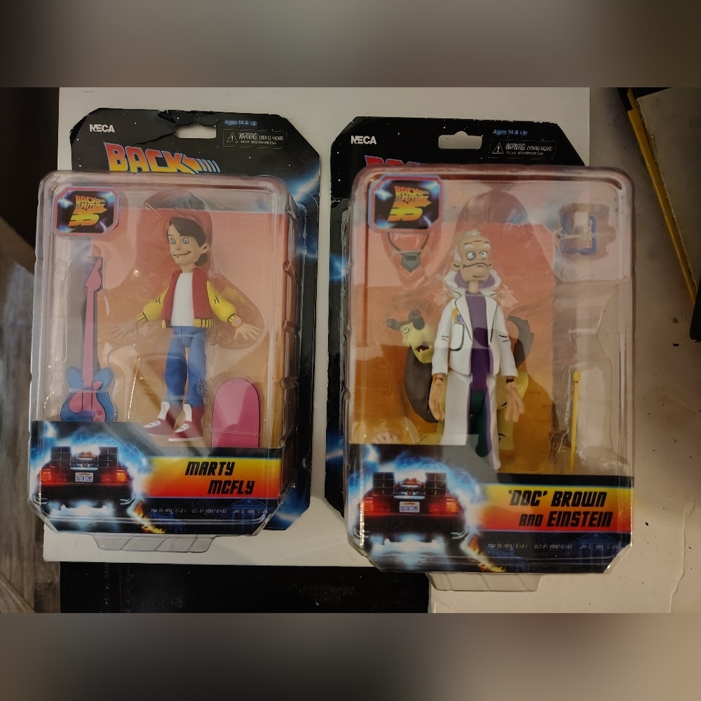 Back To The Future Doc Brown Einstein & Marty Macfly Action Figures By NECA